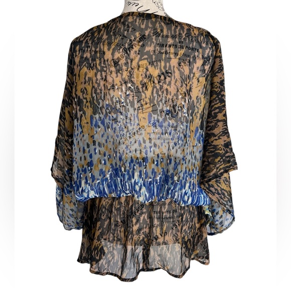 Vneck beaded collar sheer colorful top blouse cinched waist cover up one size - Picture 2 of 7